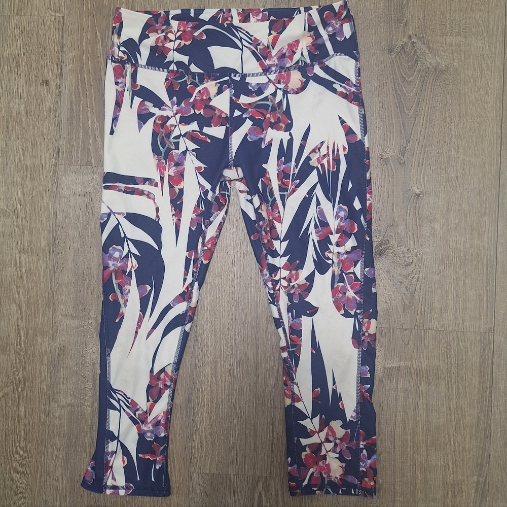 Fabletics Navy and White Floral Capri Leggings